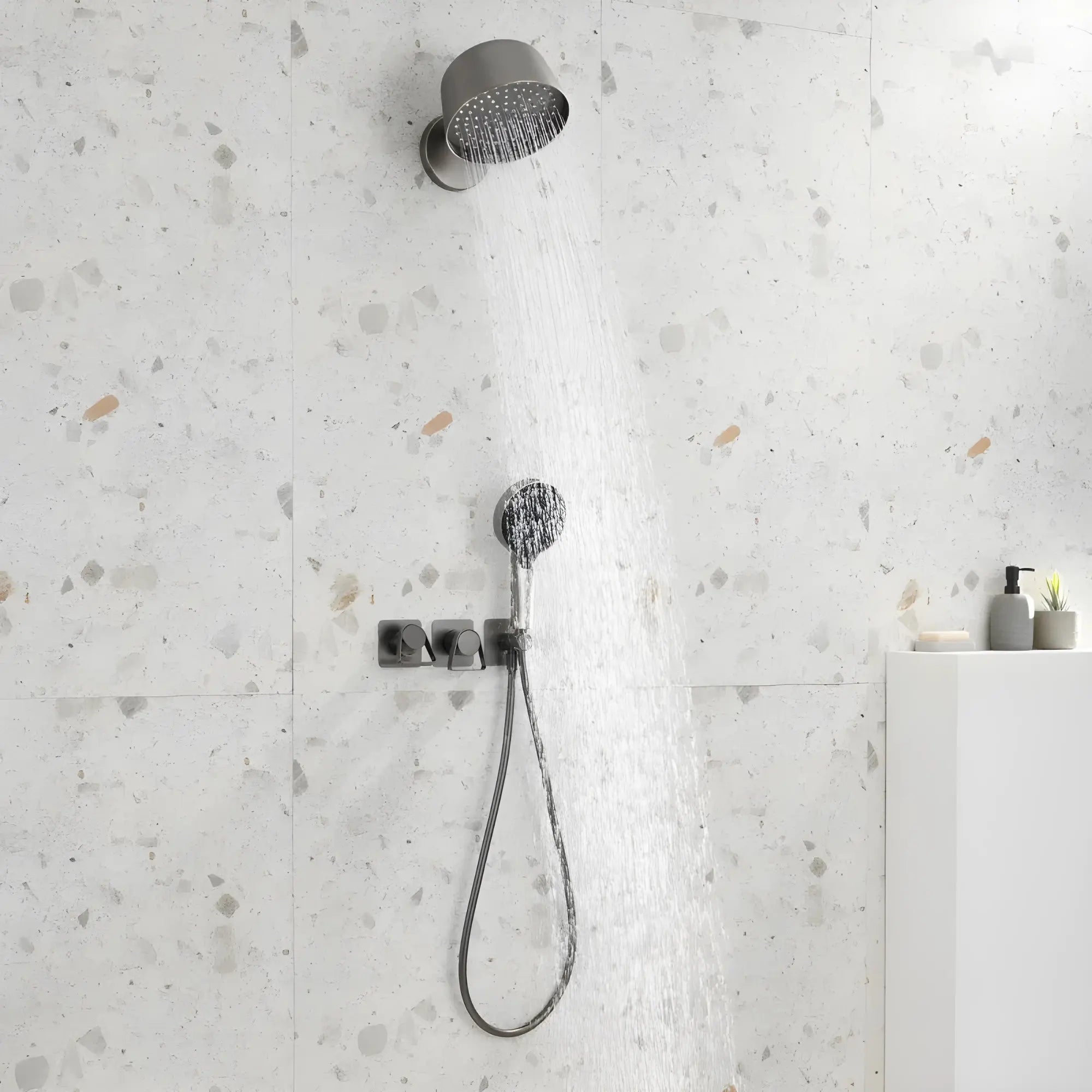 Mitigeur de douche encastrée avec pomme cloche mural Antracite - Lujo Afinaure