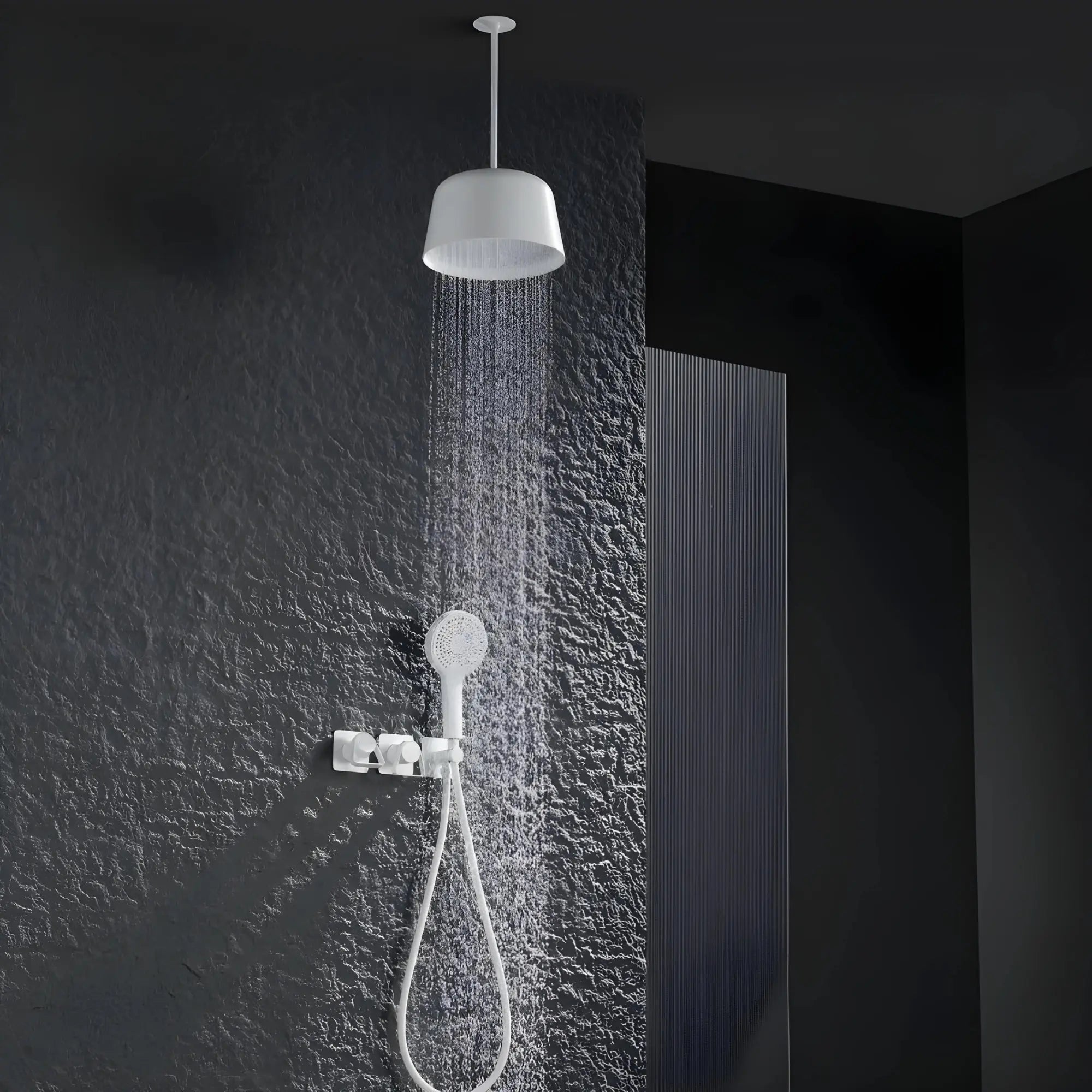Mitigeur de douche encastrée avec pomme cloche plafond blanc - Lujo Afinaure