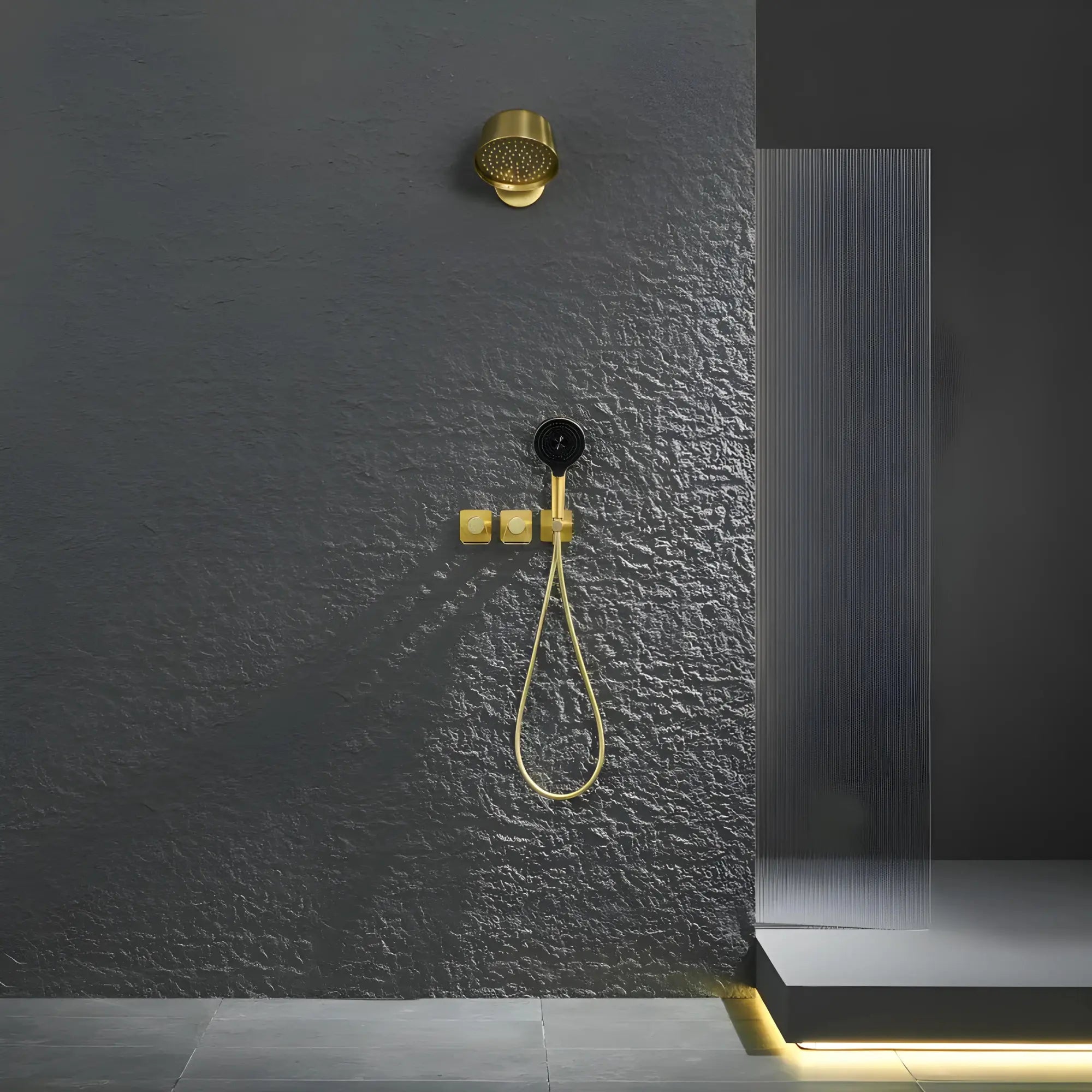 Mitigeur de douche encastrée avec pomme cloche mural doré - Lujo Afinaure