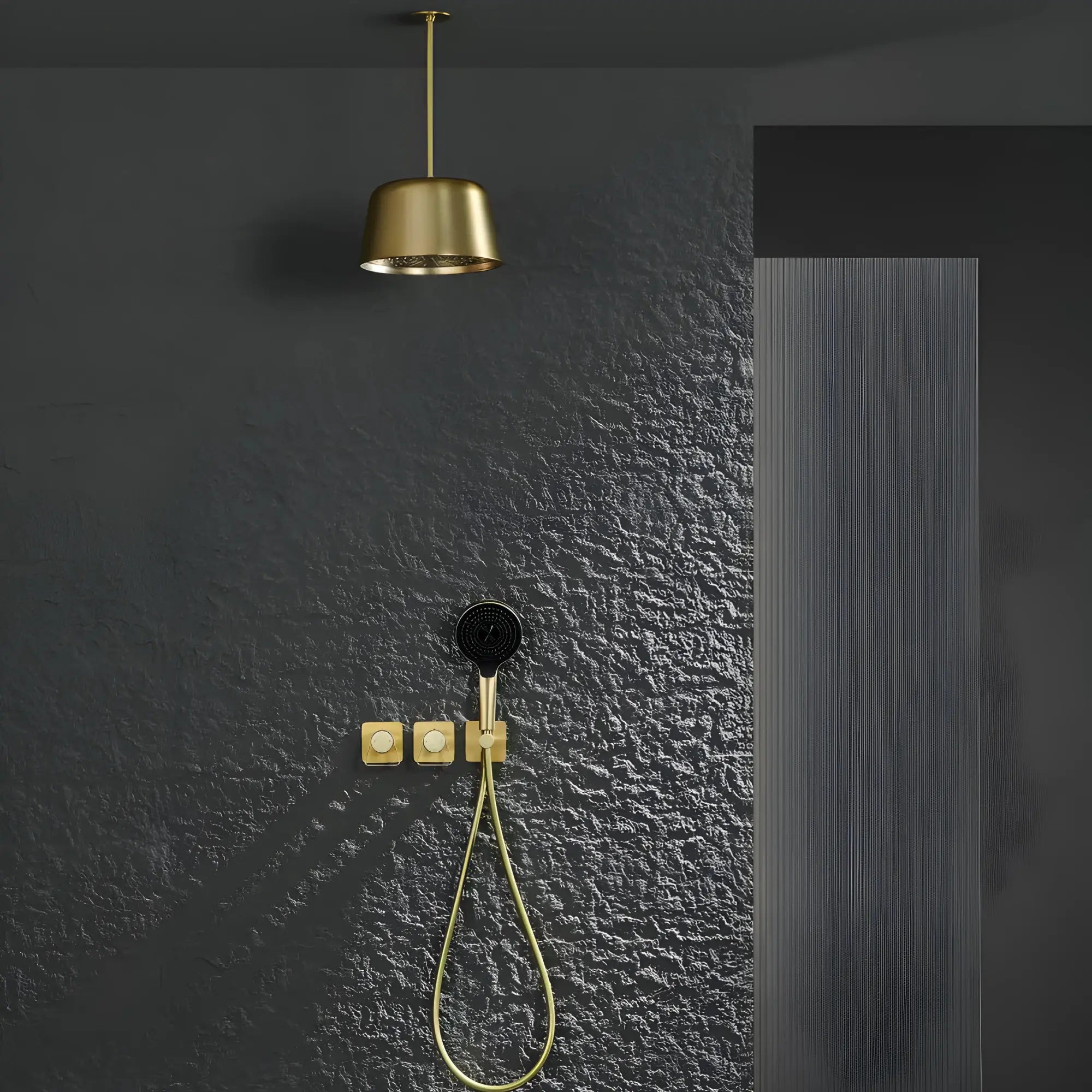 Mitigeur de douche encastrée avec pomme cloche plafond doré - Lujo Afinaure