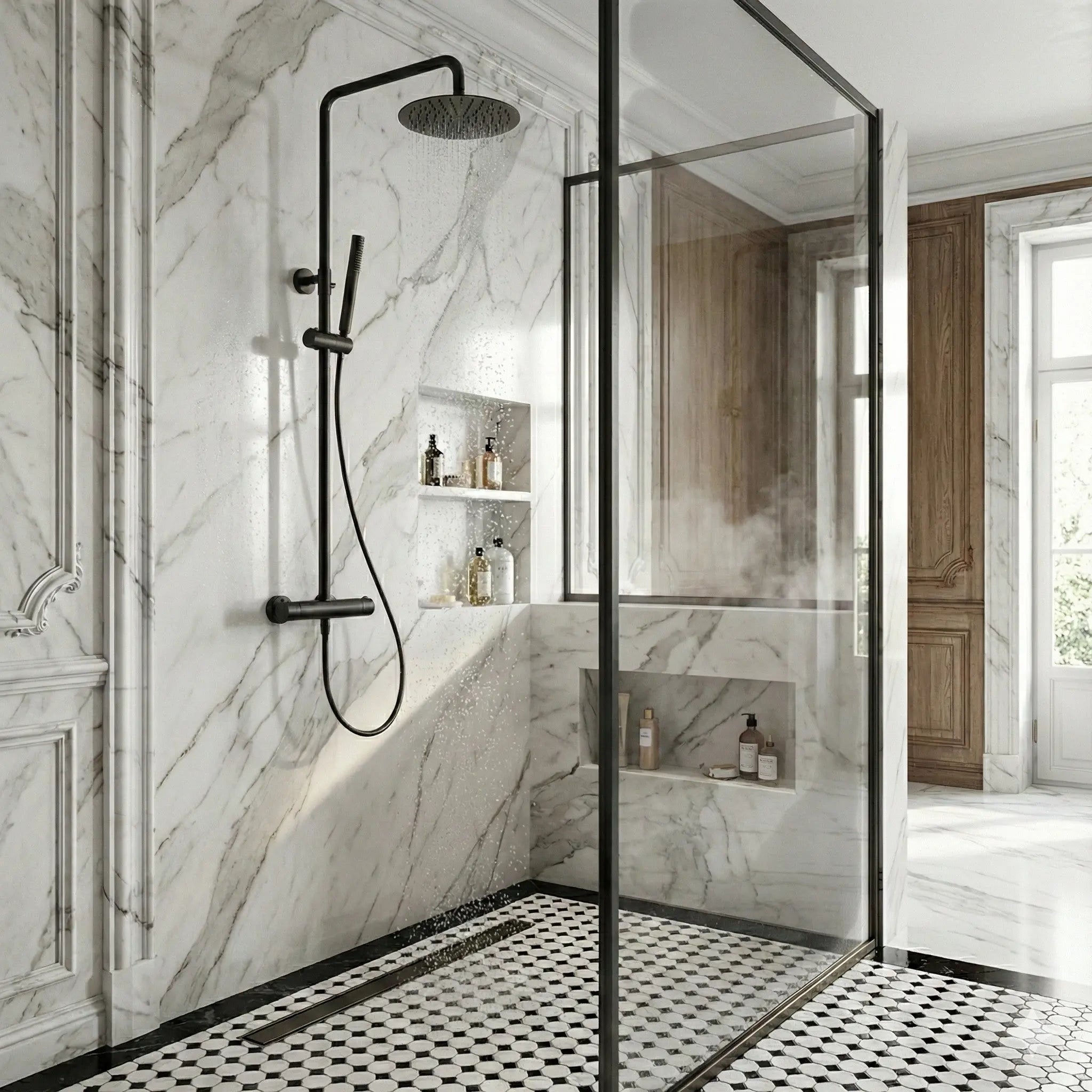 Colonne de douche thermostatique noir mat - Ornos Afinaure