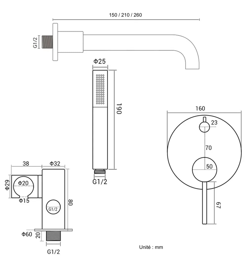 Composition bain douche thermostatique encastrée Inox - Namos Afinaure