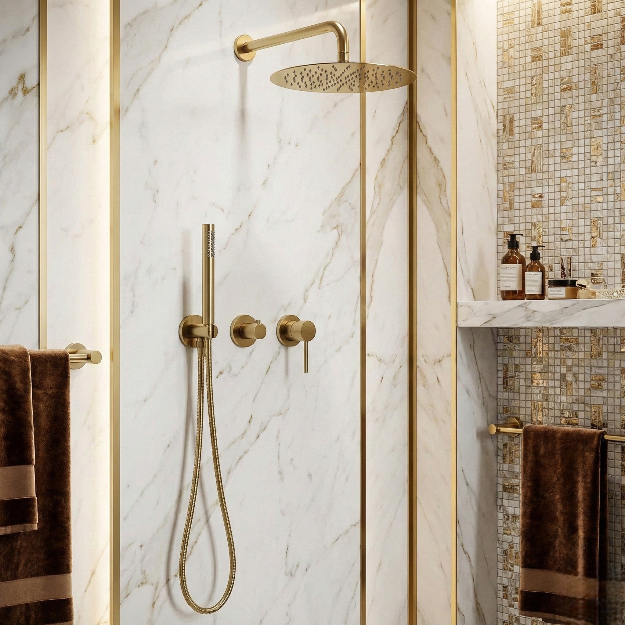 Colonne de douche thermostatique or brossé - Scorpio