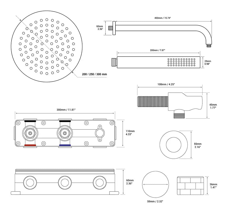 Composition mitigeur de douche thermostatique encastré Noir - Cullinan Afinaure