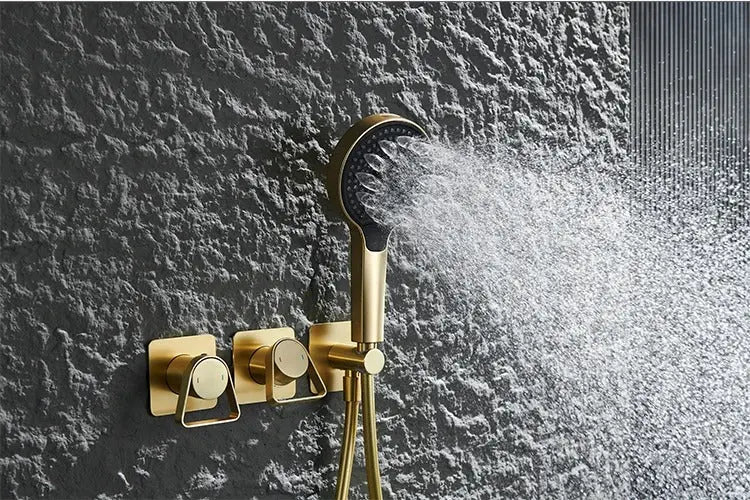 Mitigeur de douche encastrée avec pomme cloche mural doré - Lujo Afinaure