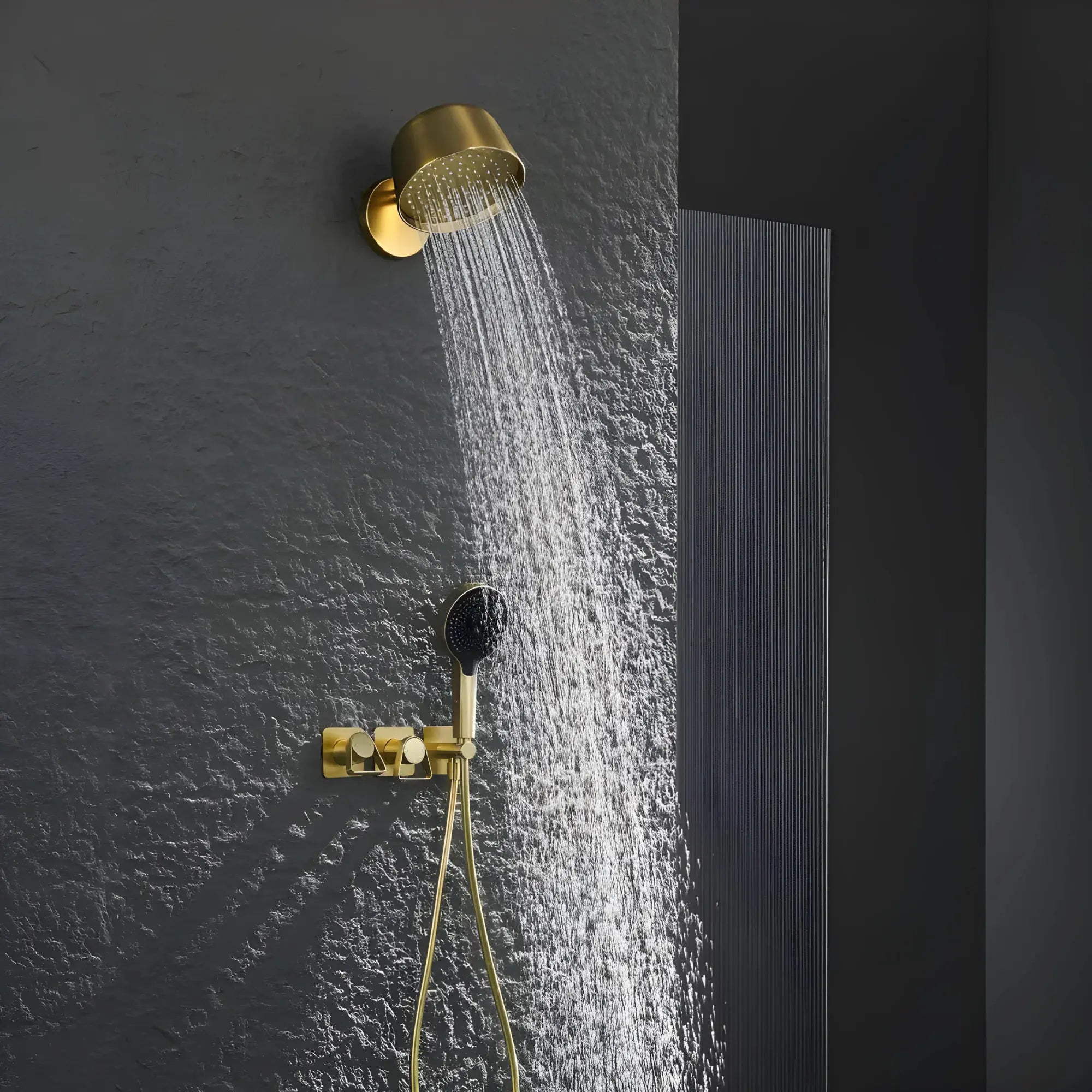 Mitigeur de douche encastrée avec pomme cloche mural doré - Lujo Afinaure