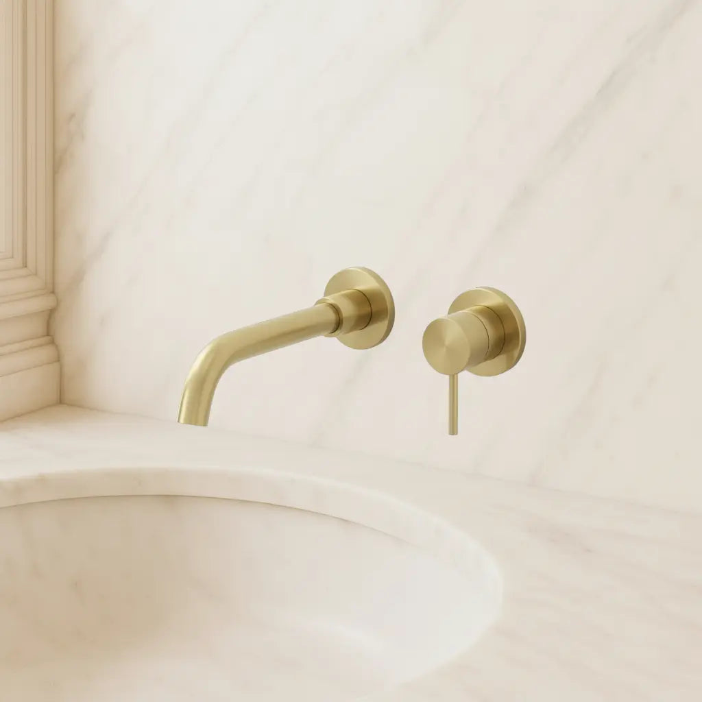 Mitigeur lavabo mural encastré dorée brossé - Helea Afinaure