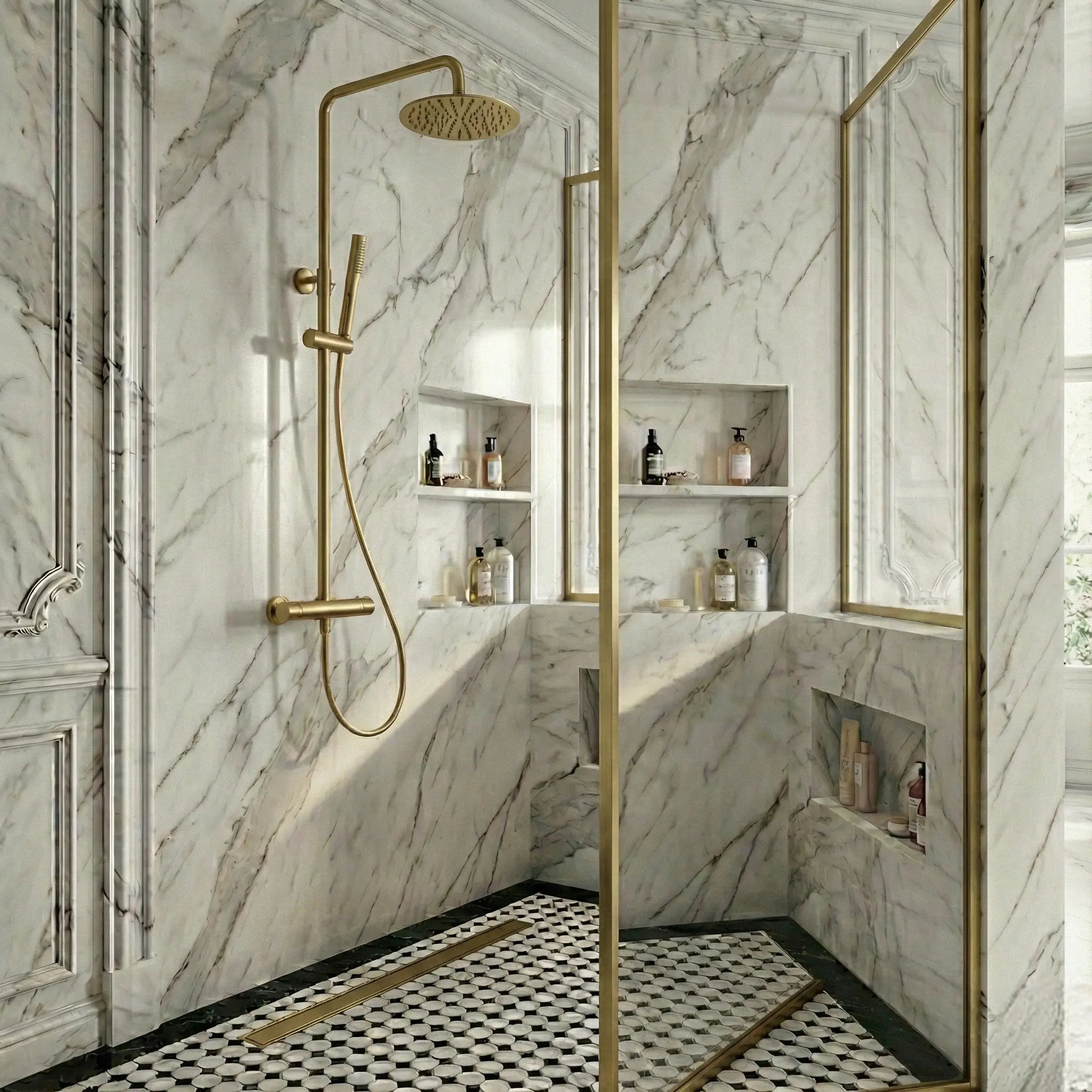 Colonne de Douche thermostatique or brossé - Ornos Afinaure