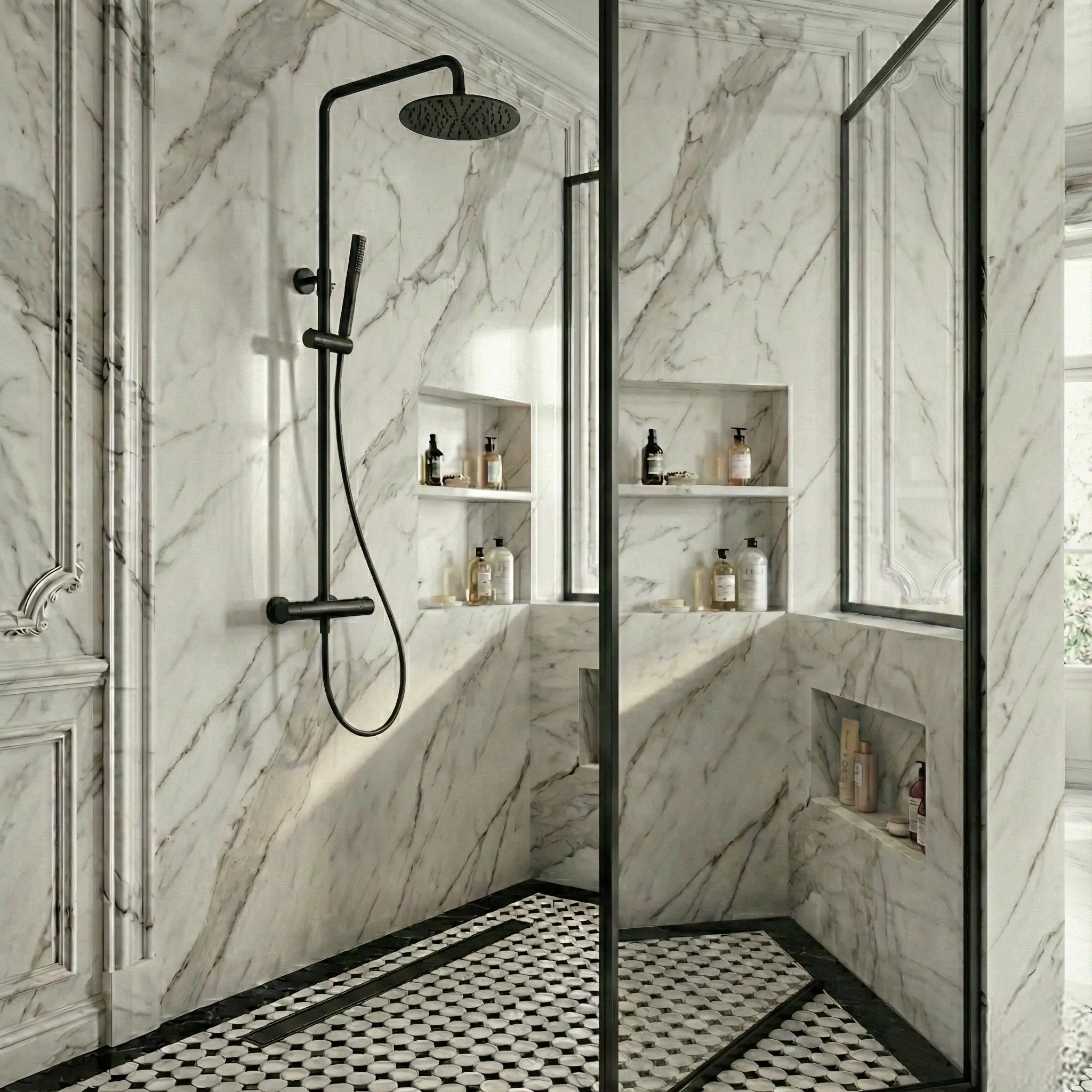 Colonne de douche thermostatique noir mat - Ornos Afinaure