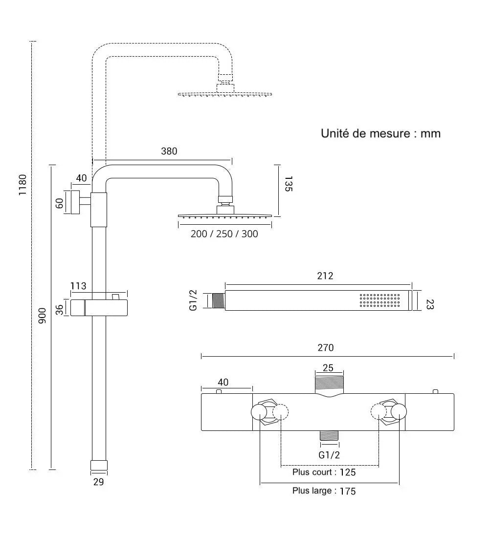 Colonne de douche thermostatique Anthracite - Ornos Afinaure