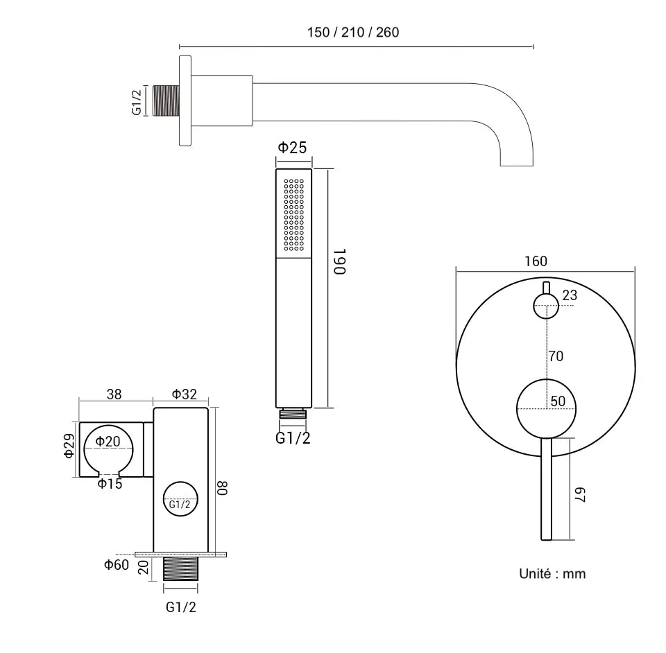 Composition mitigeur bain thermostatique encastré Anthracite  - Namos Afinaure