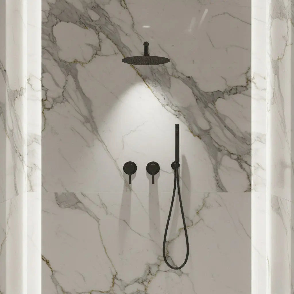 Colonne de douche thermostatiqu encastré noir - Biblos Afinaure