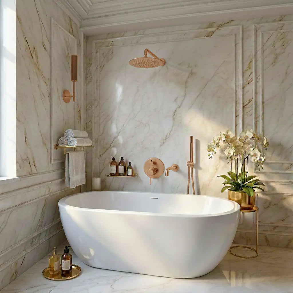 Composition bain douche thermostatique encastrée or rose - Namos Afinaure