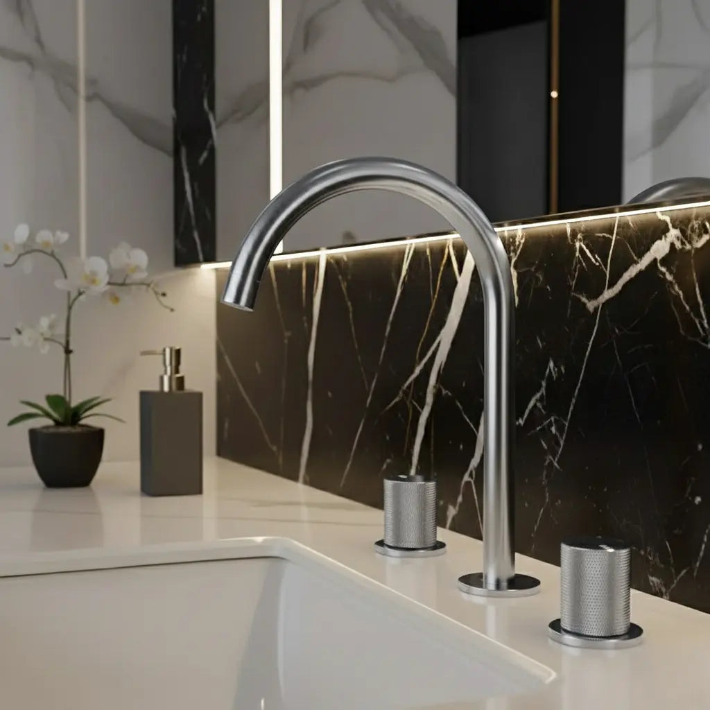 Robinet mélangeur lavabo sur plan chrome miroir - Oko Afinaure