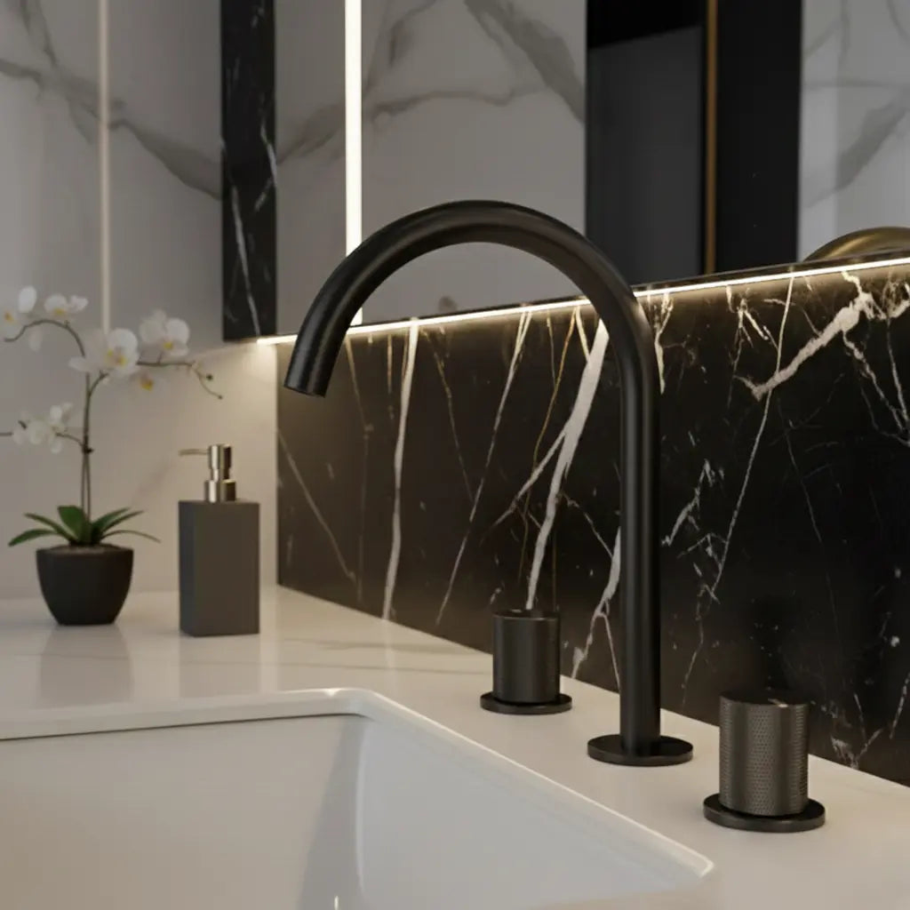 Robinet mélangeur lavabo sur plan noir mat - Oko Afinaure