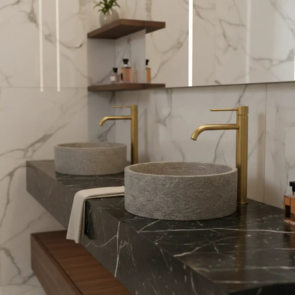 Robinet mitigeur lavabo haut or brossé - Macakizi Afinaure