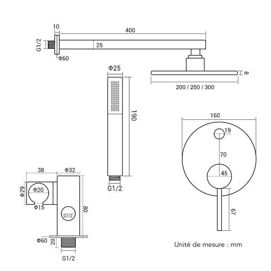 Kit de douche thermostatique encastrable or poli - Namos Afinaure