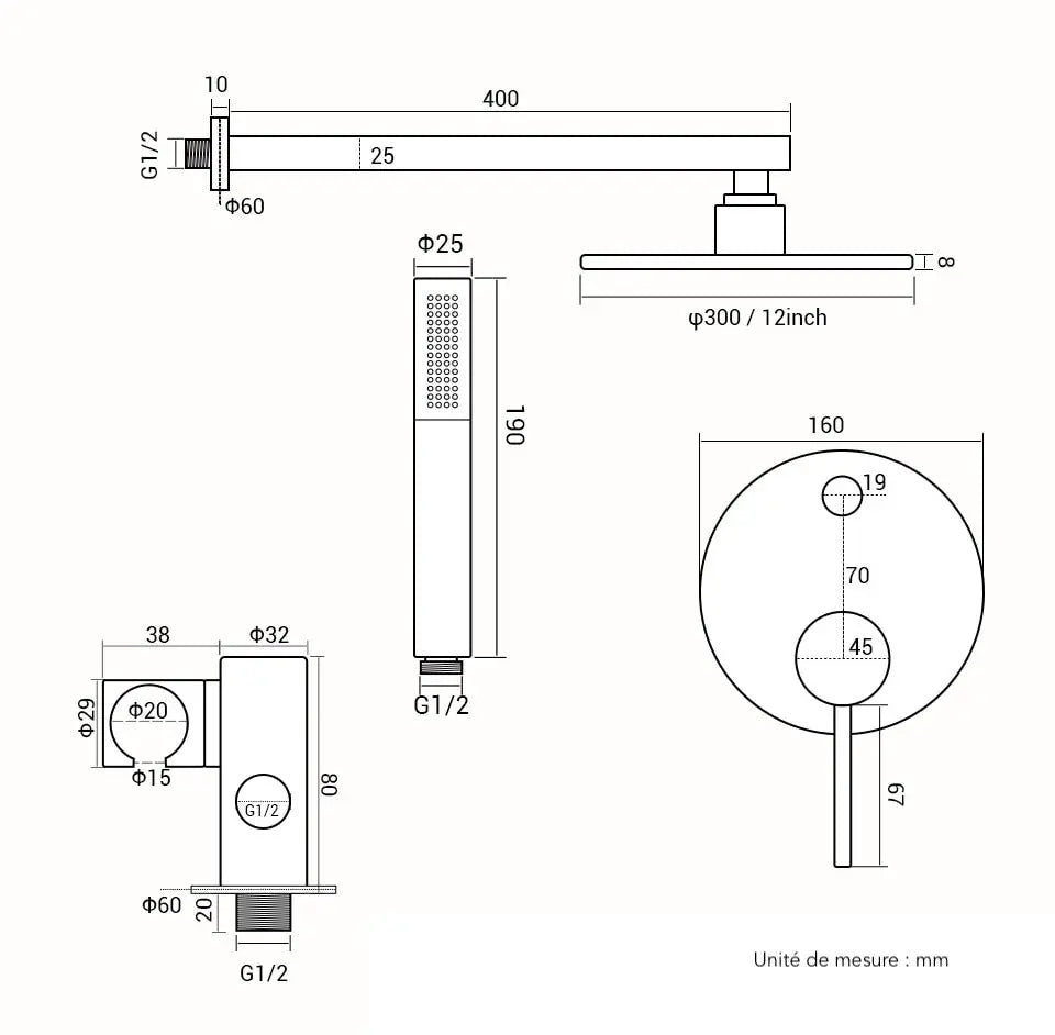 Kit de douche thermostatique encastrable or rose poli - Namos Afinaure