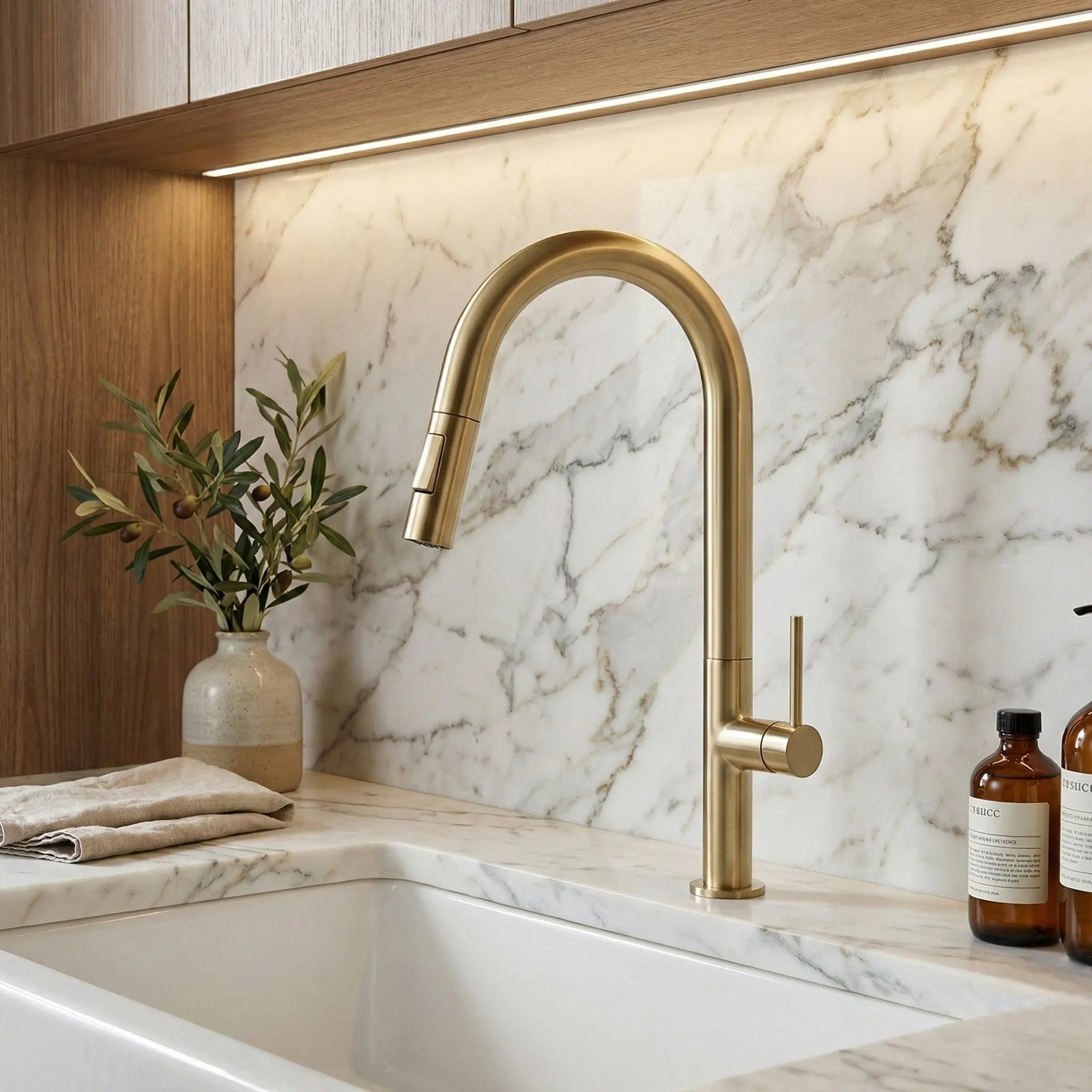 Mitigeur cuisine avec bec extractible or brossé – Loma Afinaure