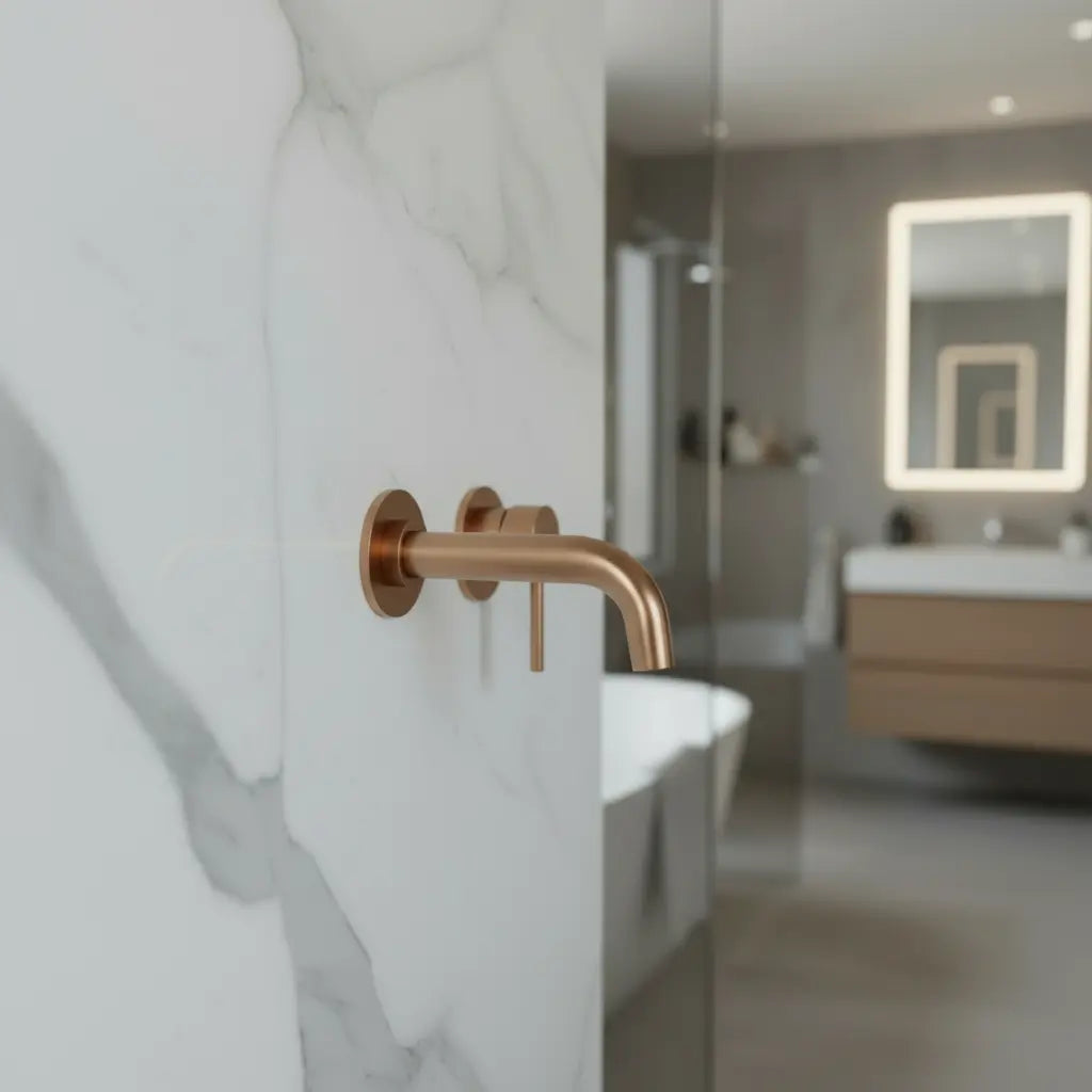 Mitigeur de lavabo pour montage encastré mural or rose - Helea Afinaure