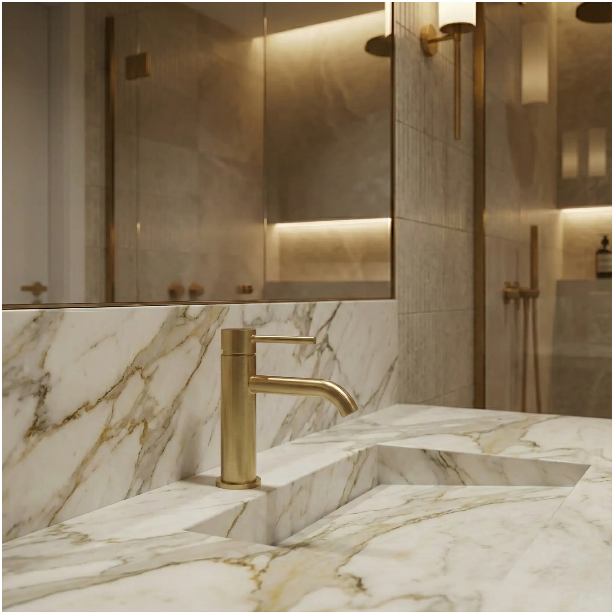 Mitigeur lavabo sur plan doré brossé - Macakizi Afinaure