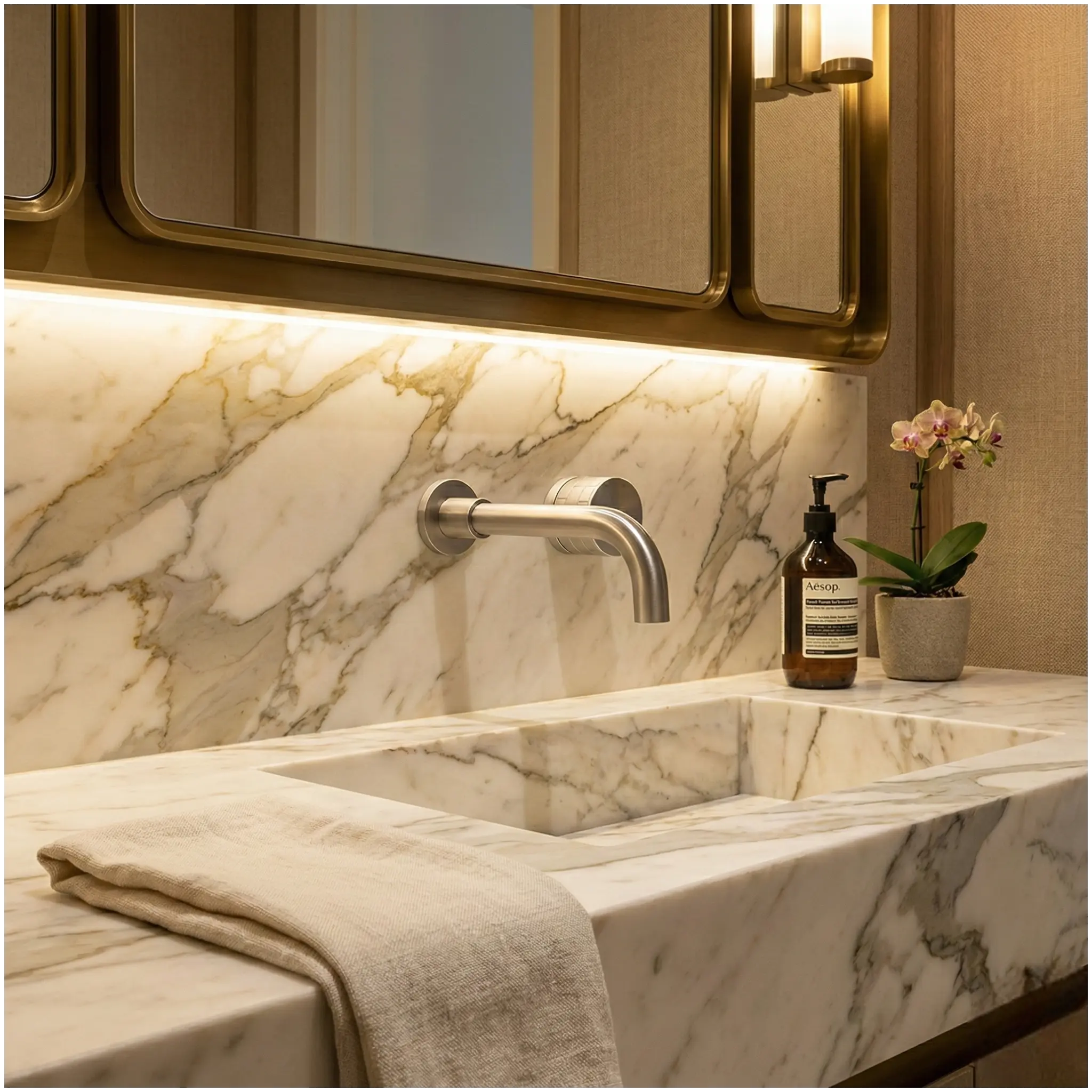Robinet lavabo mural encastrable en inox brossé - Culinan Afinaure