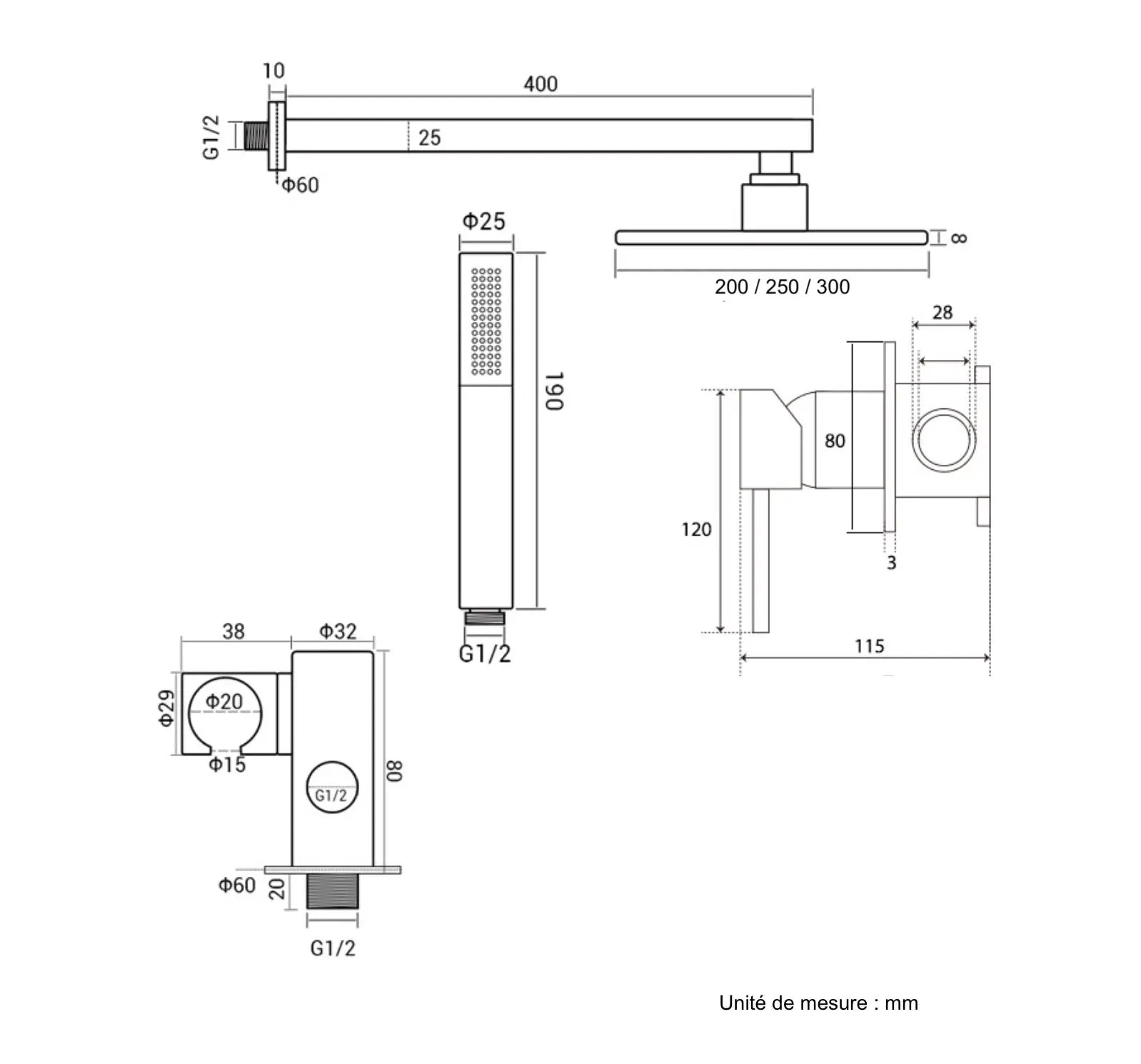 Composition thermostatique de douche encastrée chrome - Biblos Afinaure