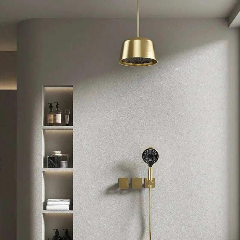 Mitigeur de douche encastrée avec pomme cloche plafond doré  - Lujo Afinaure