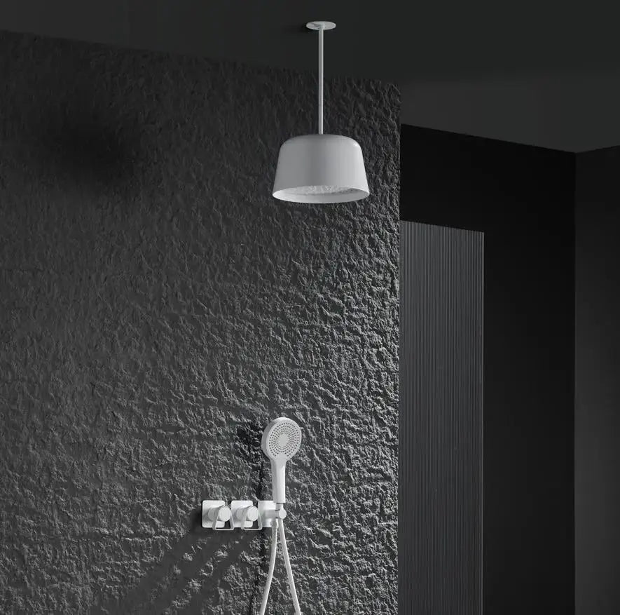 Mitigeur de douche encastrée avec pomme cloche plafond blanc - Lujo Afinaure