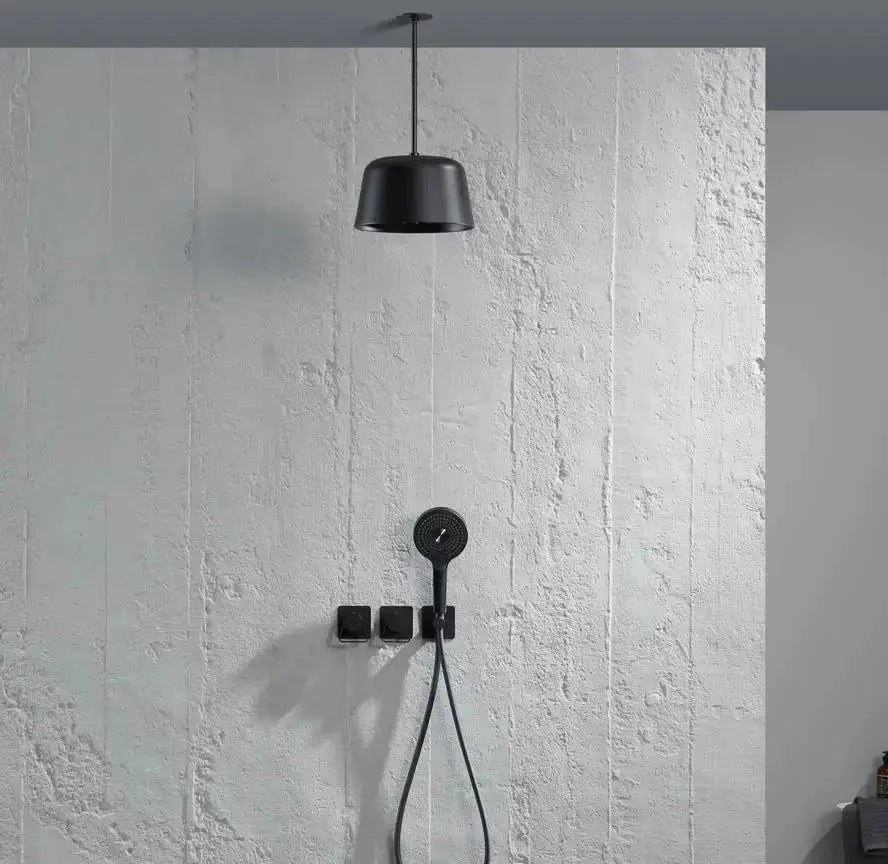 Mitigeur de douche encastrée avec pomme cloche plafond noir mat - Lujo Afinaure