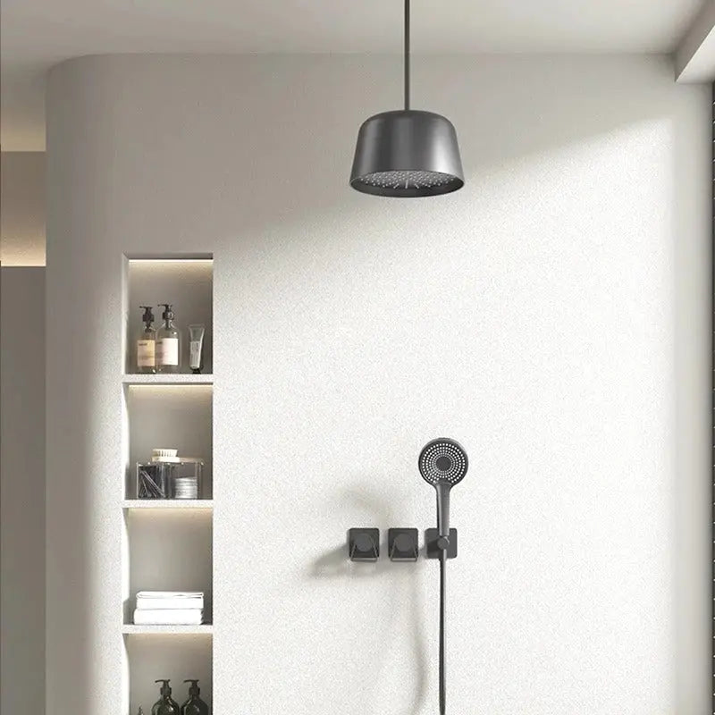 Mitigeur de douche encastrée avec pomme cloche plafond noir mat - Lujo Afinaure