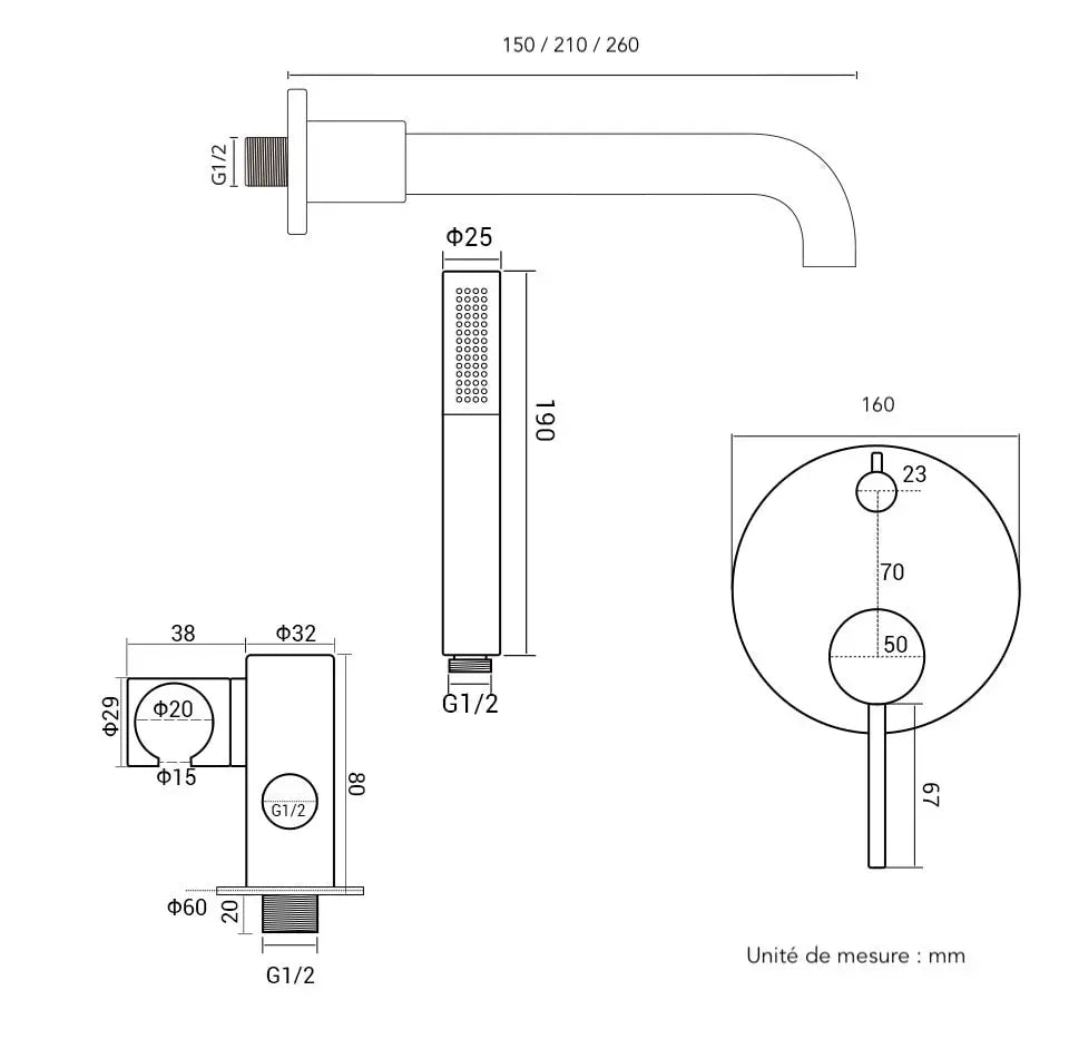 Composition mitigeur bain thermostatique encastré or brossé  - Namos Afinaure